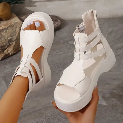 Women's Leather-Look Platform Wedge Sandals
