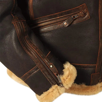Men's Autumn & Winter Brown Lapel Zipper Pocket Leather-Look Jacket