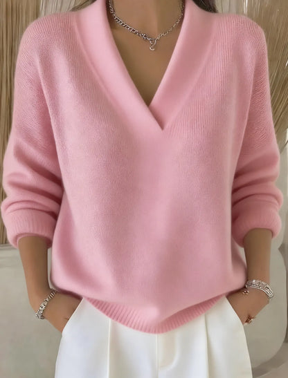Women’s Relaxed Solid V-Neck Cotton Over-Hip Sweater