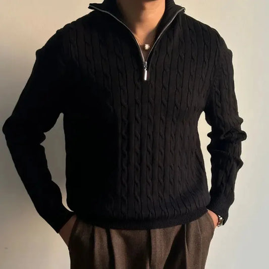 Men’s Heavyweight Cable Knit Half-Zip Mock Neck Jumper