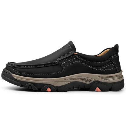 Men’s Supportive Leather-Look Walking Shoes with Cushioned Arch Comfort