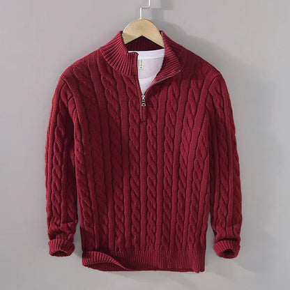 Men’s Heavyweight Cable Knit Half-Zip Mock Neck Jumper