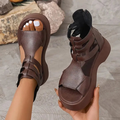 Women's Leather-Look Platform Wedge Sandals
