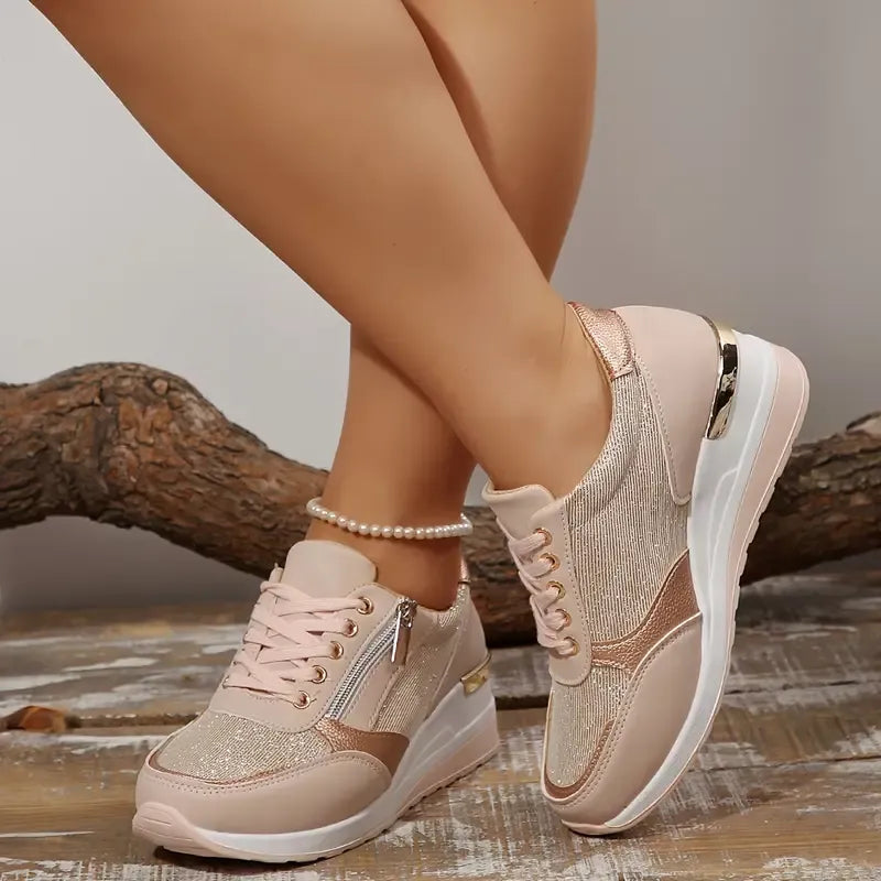 New Women's Side Zipper Lace-up Comfort Trainers