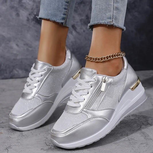 New Women's Side Zipper Lace-up Comfort Trainers