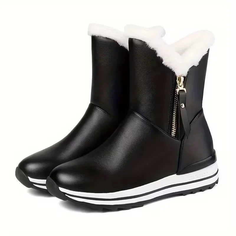 Women’s Fleece-Lined Waterproof Leather-Look Winter Boots