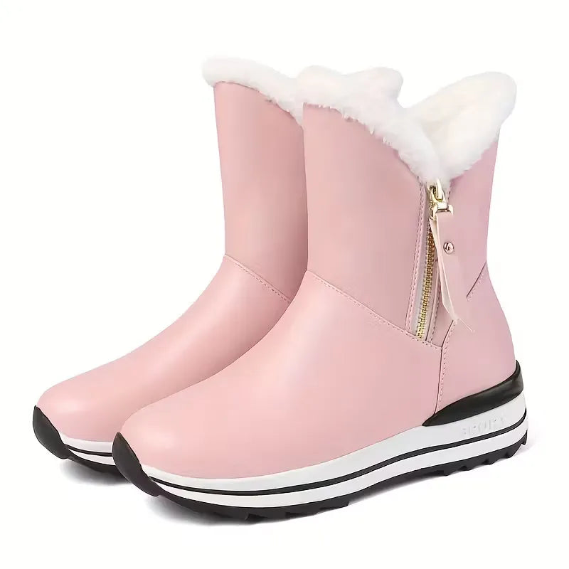 Women’s Fleece-Lined Waterproof Leather-Look Winter Boots