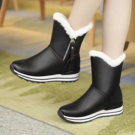 Women’s Fleece-Lined Waterproof Leather-Look Winter Boots