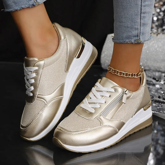 New Women's Side Zipper Lace-up Comfort Trainers