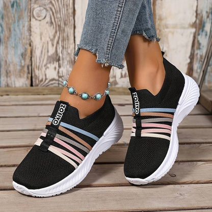 Women’s Breathable Slip On Mesh Trainers with Pastel Stripes