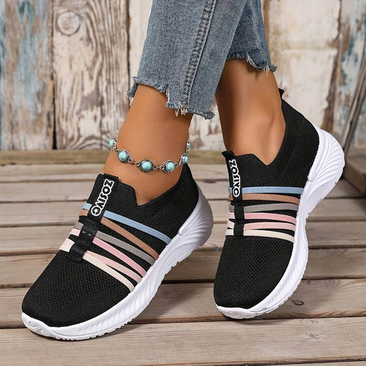 Women’s Breathable Slip On Mesh Trainers with Pastel Stripes