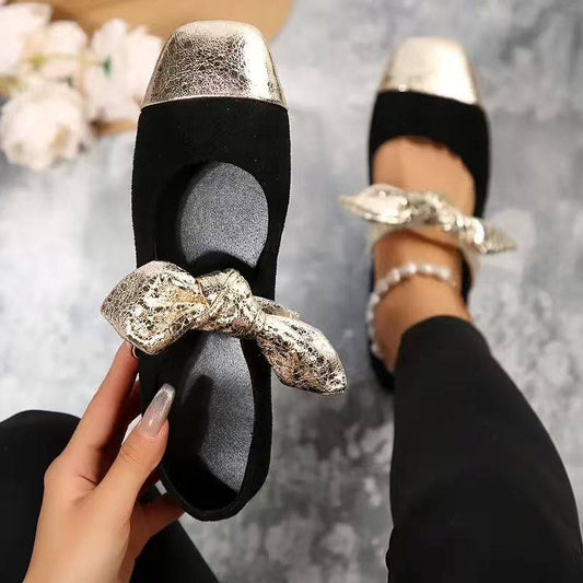 Women's Metallic Bow Flat Shoes