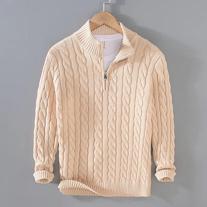 Men’s Heavyweight Cable Knit Half-Zip Mock Neck Jumper