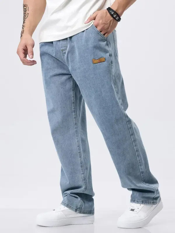 Men’s Regular Fit Patched Drawstring Denim Jogger Jeans