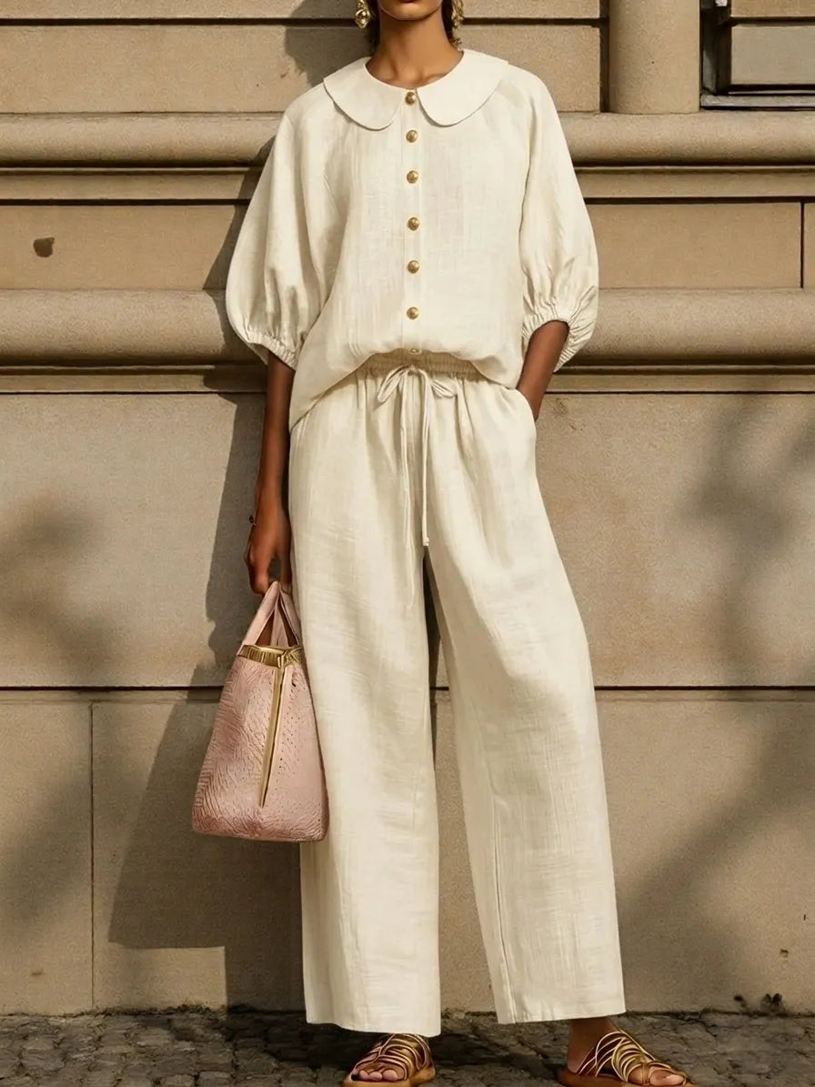 Peter Pan Collar Linen Two Piece Set
