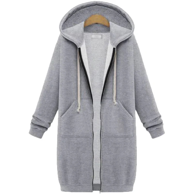 Women's Long Fleece Hooded Zip-Up Top