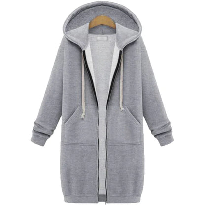 Women's Long Fleece Hooded Zip-Up Top