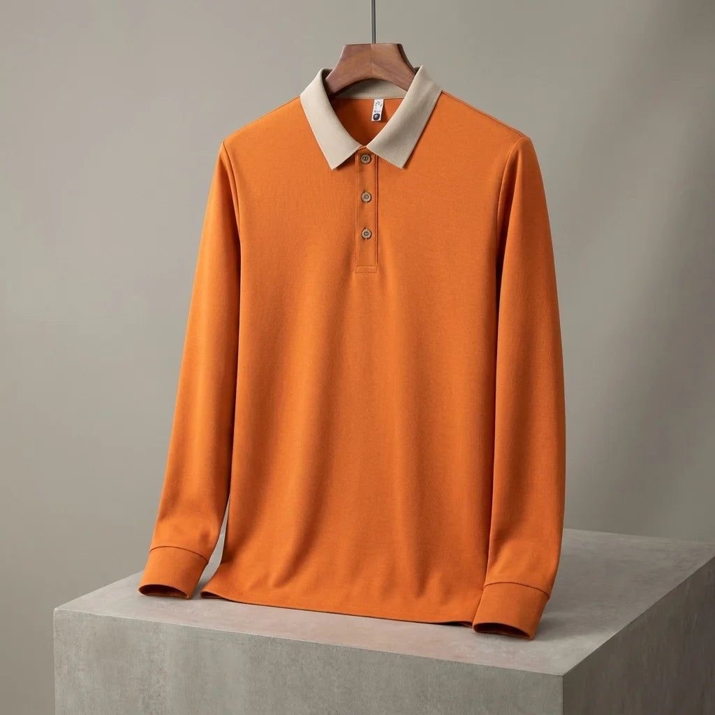 Men's Textured Long Sleeve Polo Shirt
