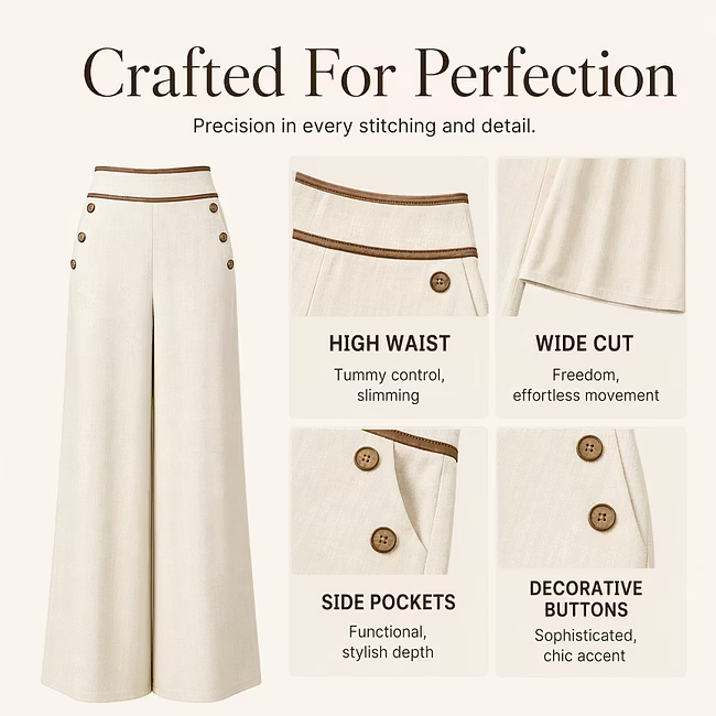 Women's Contrast Trim Wide Leg Trousers