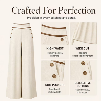 Women's Contrast Trim Wide Leg Trousers