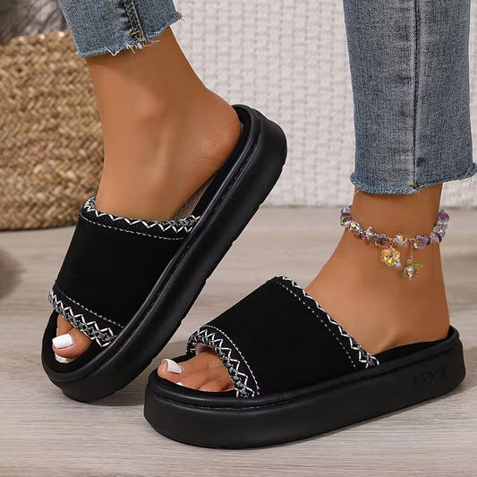 Women’s Contrast Stitch Platform Slides