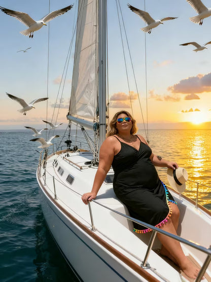 Women's Plus Size Pom Trim Beach Cover-Up