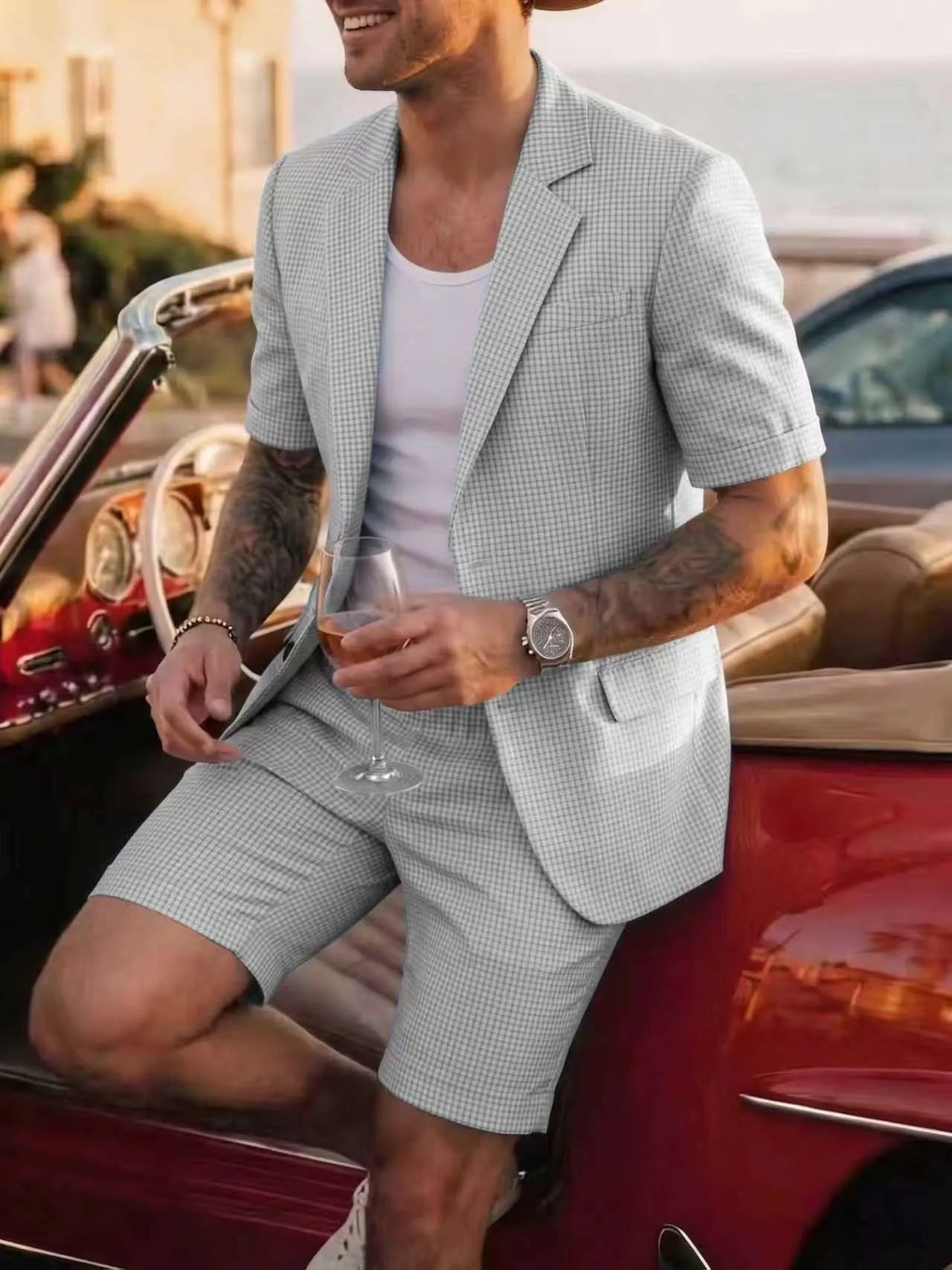Men’s Lightweight Checked Suit Set