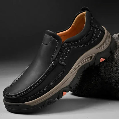 Men’s Supportive Leather-Look Walking Shoes with Cushioned Arch Comfort