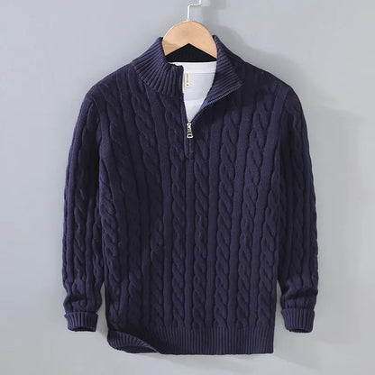 Men’s Heavyweight Cable Knit Half-Zip Mock Neck Jumper