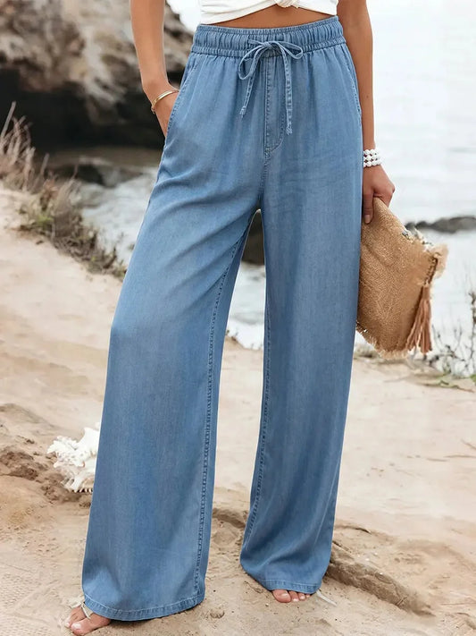Women’s Tencel Cotton Wide-Leg Drawstring Trousers
