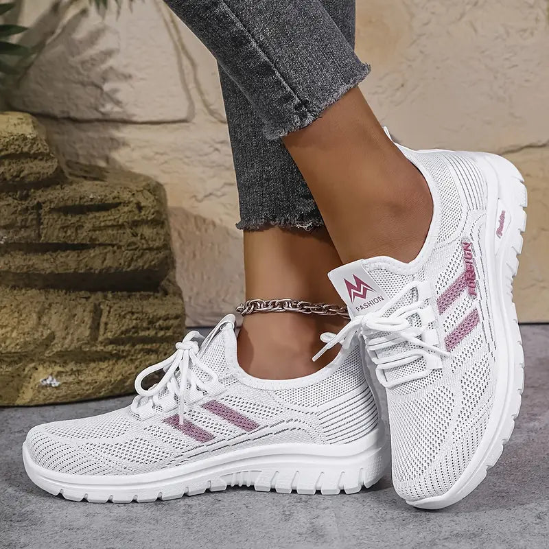 Women's Breathable White Slip-On Trainers- Lightweight & Cushioned