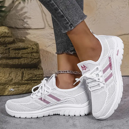 Women's Breathable White Slip-On Trainers- Lightweight & Cushioned