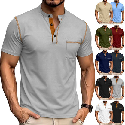 Men's Contrast Stitch Stand Collar Polo Shirt