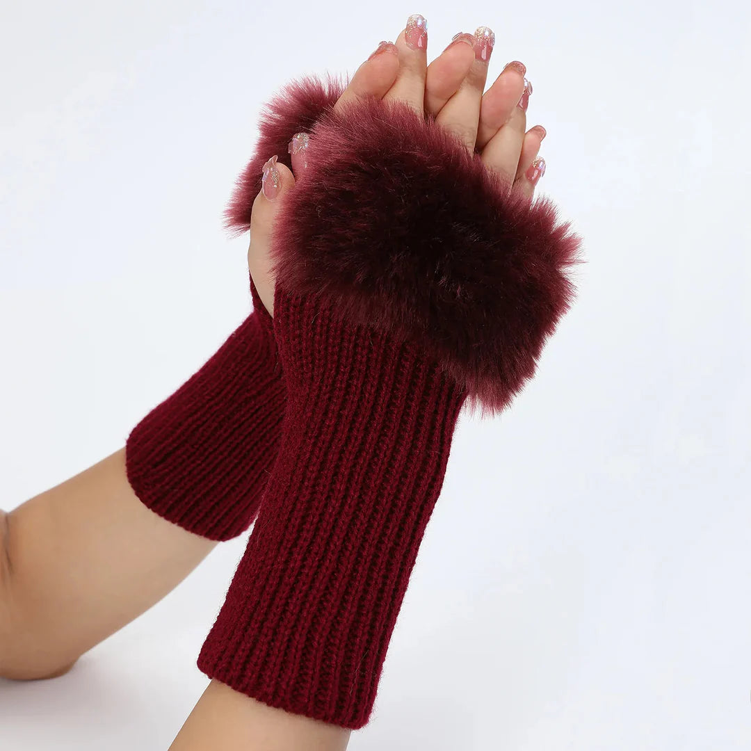 Women’s Faux Fur Cuff Ribbed Arm Warmers