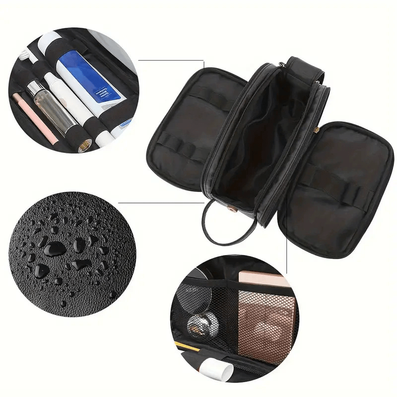 Dual-Access Travel Toiletry Bag with Mesh Pocket & Top Opening