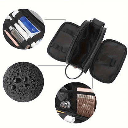Dual-Access Travel Toiletry Bag with Mesh Pocket & Top Opening
