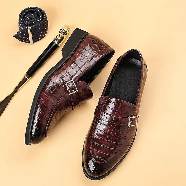 Men’s Textured Croc Effect Slip On Dress Loafers