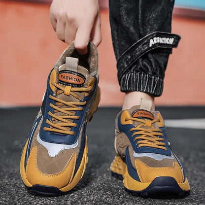 Men’s Waterproof Mid-Top Winter Walking Shoes with Velvet Lining