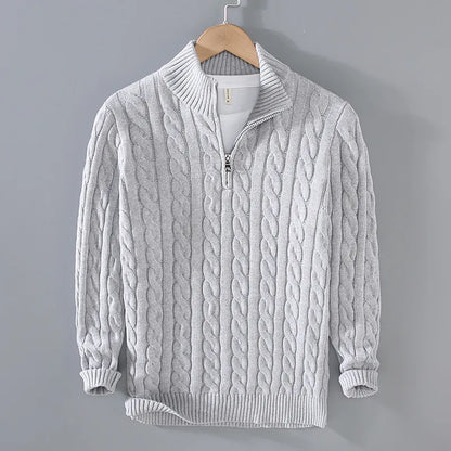 Men’s Heavyweight Cable Knit Half-Zip Mock Neck Jumper