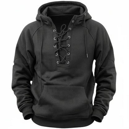 Men’s Long Sleeve Lace Up Hooded Sweatshirt