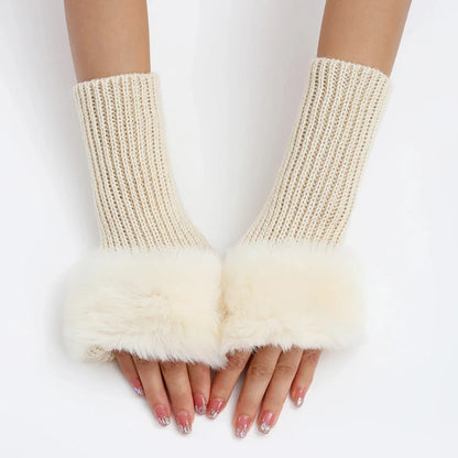 Women’s Faux Fur Cuff Ribbed Arm Warmers