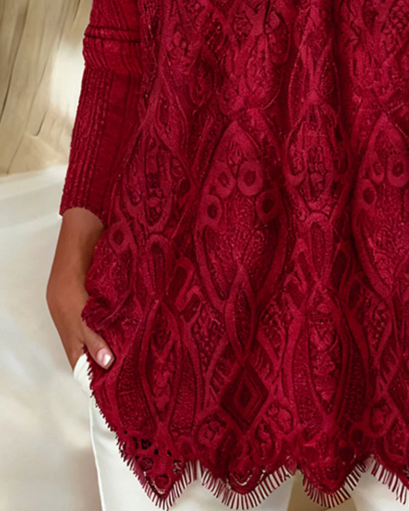 Women’s Lace-Trim Square-Neck Long-Sleeve Cotton Top