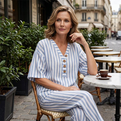 Women's Striped V-Neck Trousers Set