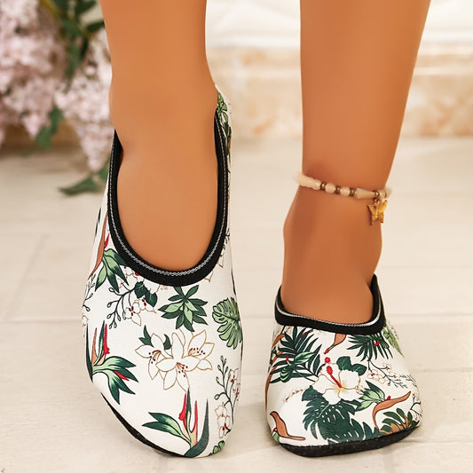 Women's Hibiscus Print Slip On Shoes