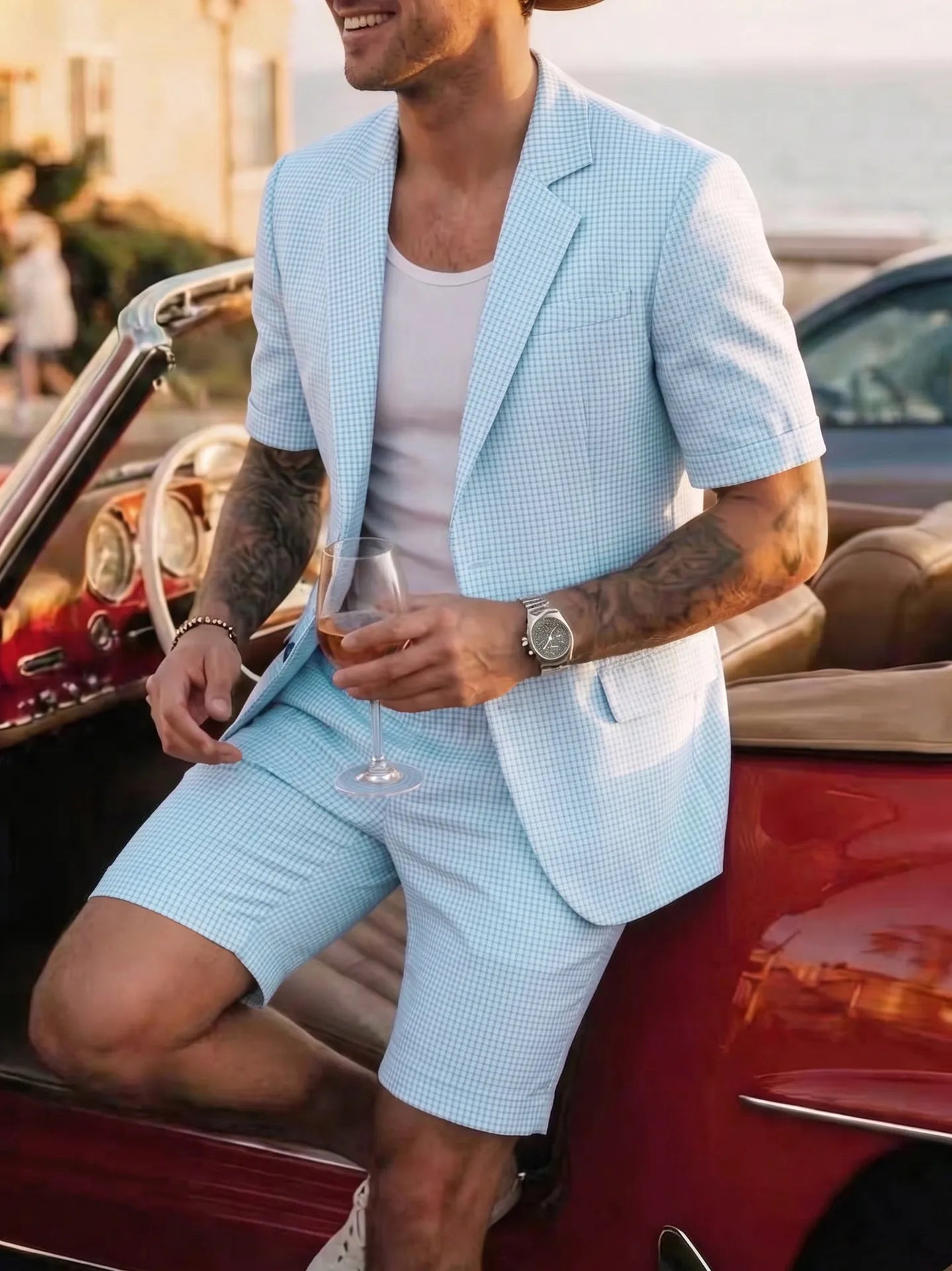 Men’s Lightweight Checked Suit Set