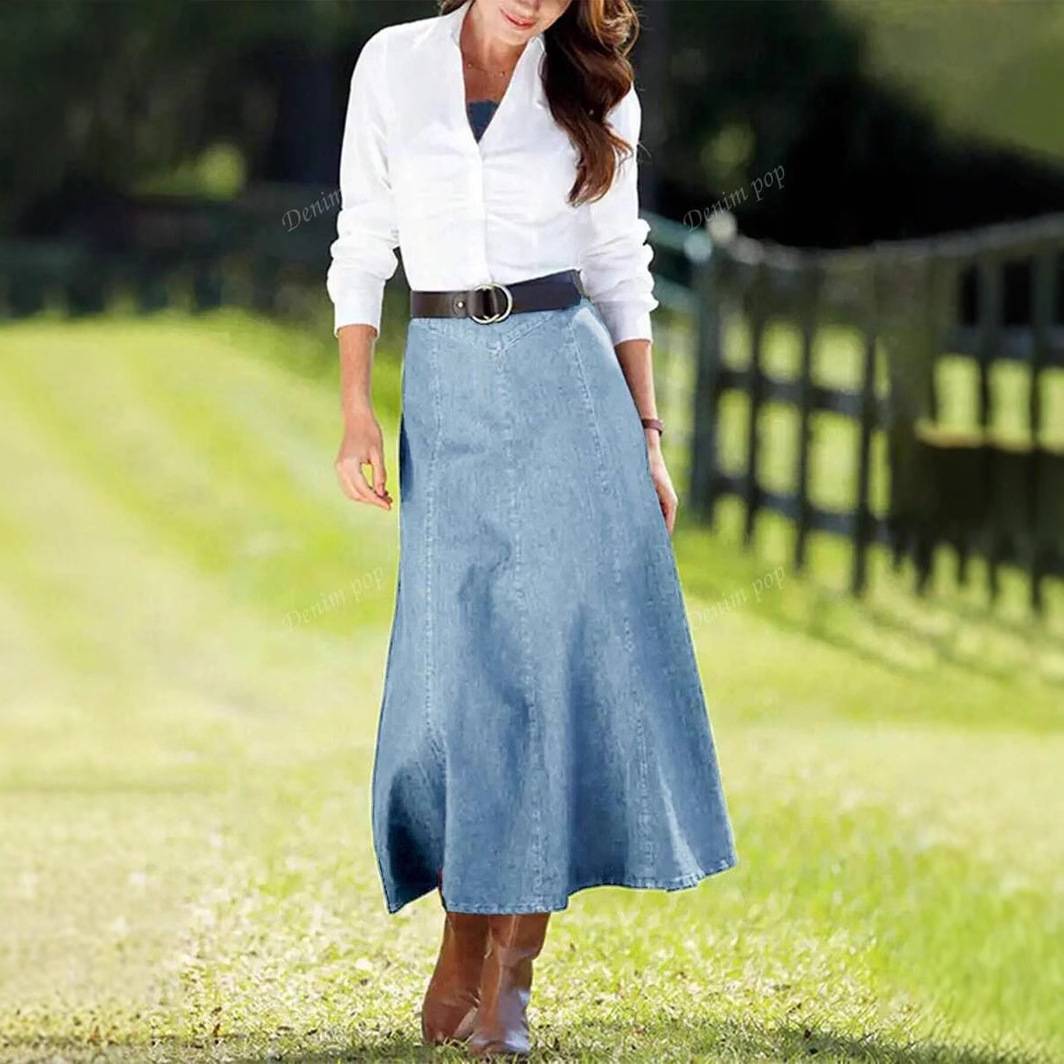 Women’s High Waist A-Line Denim Maxi Skirt