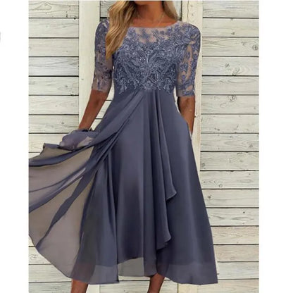 Women’s Lace-Bodice Draped Midi Dress