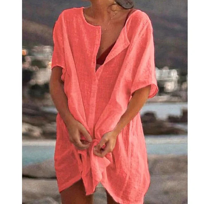 🔥Women's Cotton And Linen Plain Loose Long Shirt
