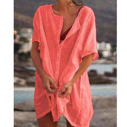🔥Women's Cotton And Linen Plain Loose Long Shirt