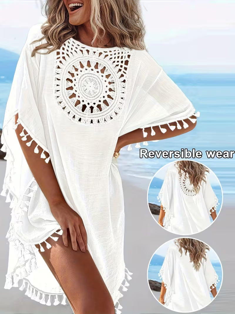 Women's Reversible Tassel Beach Cover-Up